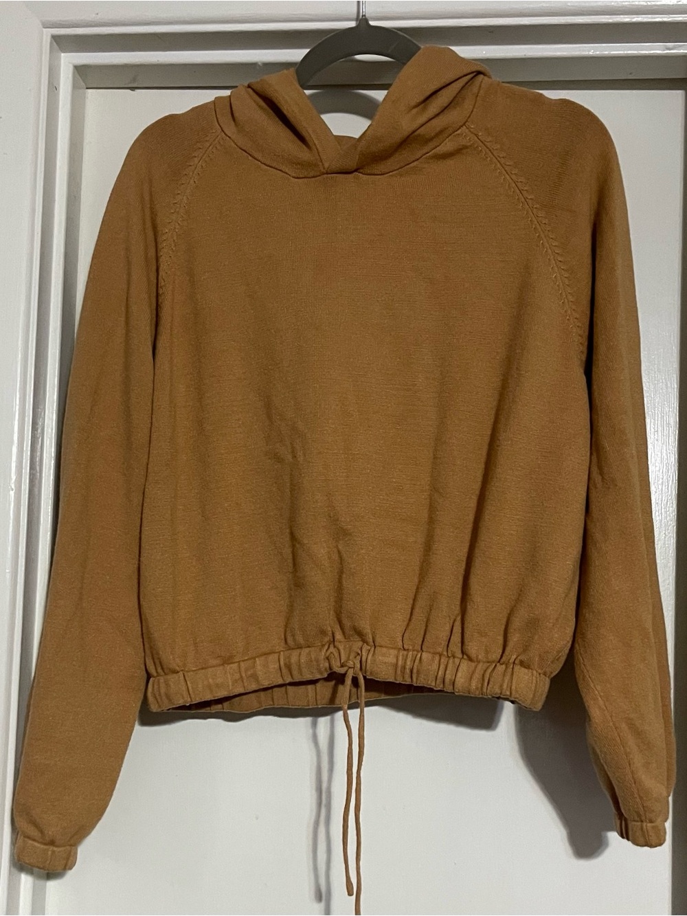 OAT New York Tan Camel Bubble Drawstring Knit Hoodie Sweater - Size Medium